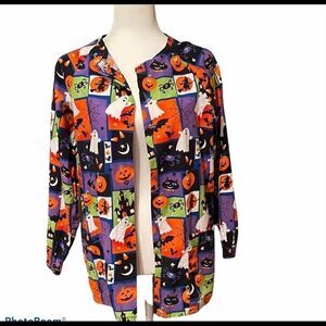 Fundamentals Halloween Scrub Jacket  Snap Front Size X Small Scrub Coat